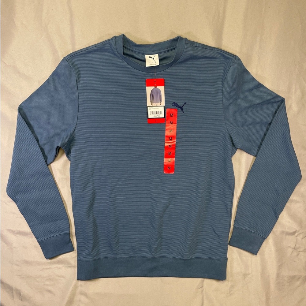 Puma Mens Textured Crewneck Sweatshirt Blue Long Sleeve Pullover Logo Size M NEW